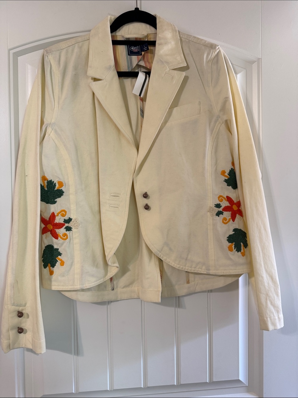 Cream Embroidered Floral Blazer Jacket